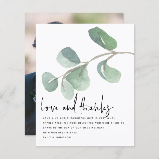 Budget Script Eucalptus Pas getrouwd Foto Dank u (Voorkant / Achterkant)