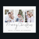 BUDGET Script Family 3 Foto's Merry Kerstmis<br><div class="desc">Moderne Manuscript Familie 3 Foto's Merry Kerstmis. Een SMALLER 4, 5 x 5, 6-inch flat-panelbeeldscherm van 110 lb voor uw feestelijke groeten op een glanzende SEMI GLOSS 110 lb kaart (vergelijkbaar met de dikte van een briefkaart). Vervang eenvoudig de drie steekproeffoto's met uw eigen en personaliseer met uw groet en...</div>