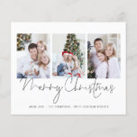 BUDGET Script Family 3 Foto's Merry Kerstmis<br><div class="desc">Moderne Manuscript Familie 3 Foto's Merry Kerstmis. Een SMALLER 4, 5 x 5, 6-inch flat-panelbeeldscherm van 110 lb voor uw feestelijke groeten op een glanzende SEMI GLOSS 110 lb kaart (vergelijkbaar met de dikte van een briefkaart). Vervang eenvoudig de drie steekproeffoto's met uw eigen en personaliseer met uw groet en...</div>