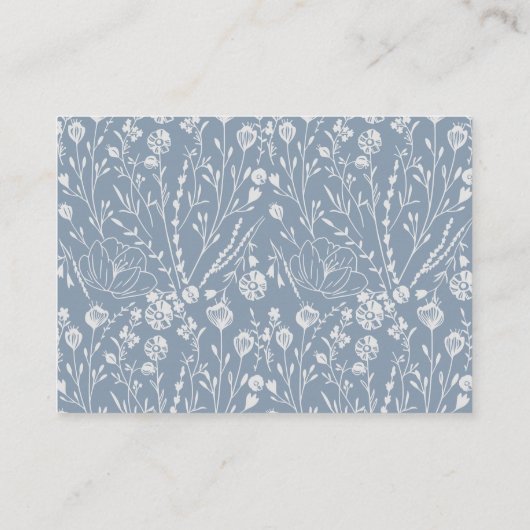 Budget Script Floral Dusty Blue Wedding RSVP Informatiekaartje (Achterkant)