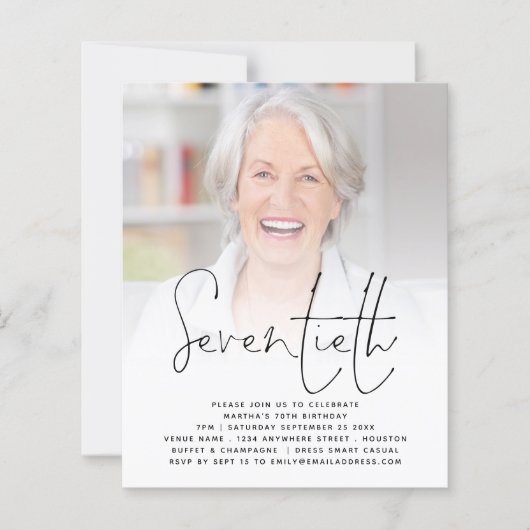 BUDGET Script Foto 70th Birthday Party Invitation (Voorkant)