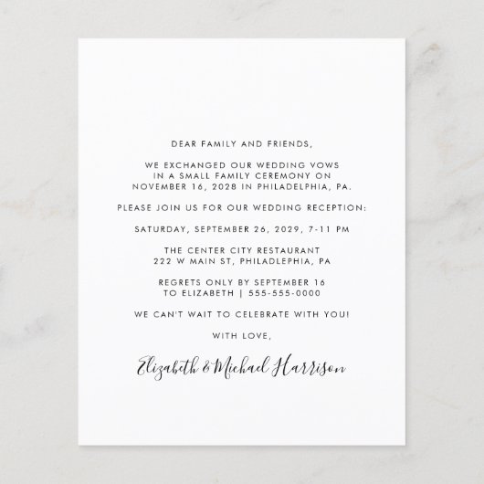 Budget Script Foto Bruiloft Receptie uitnodiging (Achterkant)