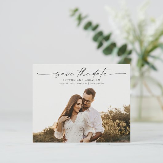 Budget Script Foto Bruiloft Save the Date Kaarten (Staand voorkant)