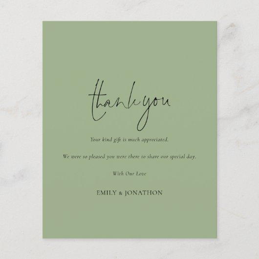 Budget Script Foto Sage Green Weddenschap Bedankt (Voorkant)