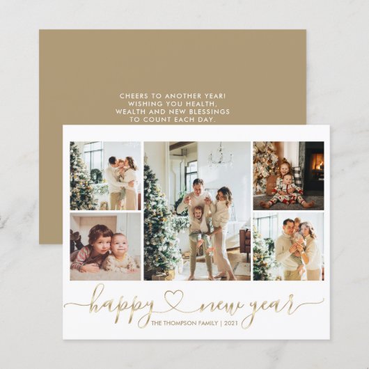 BUDGET Script Gold Gelukkig Nieuwjaar 5 Foto Vakan (Voorkant / Achterkant)