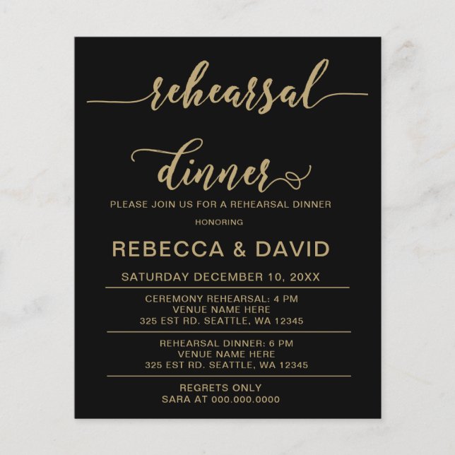 Budget Script Gold Rehearsal Dinner Invitation (Voorkant)