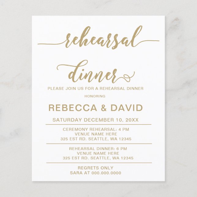 Budget Script Gold Rehearsal Dinner Invitation (Voorkant)