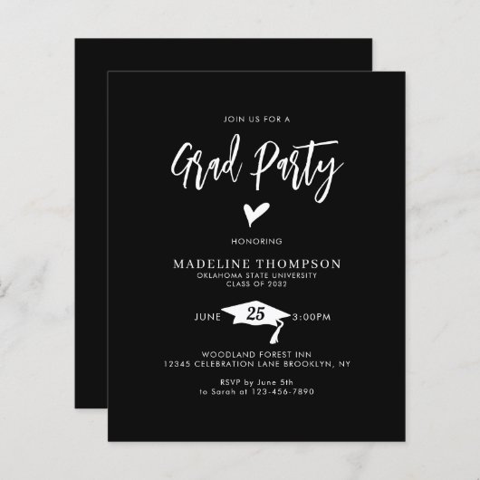 BUDGET Script Heart Afstudeerder Party Zwart Afstu (Voorkant / Achterkant)