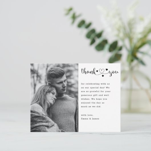 Budget Script Heart Photo Weddenschap Hartelijk da Briefkaart (Staand voorkant)