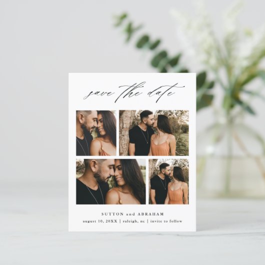 Budget Script Huwelijksfoto Collage Save The Date (Staand voorkant)
