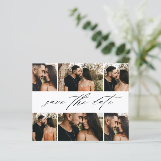 Budget Script Huwelijksfoto Collage Save The Date (Staand voorkant)