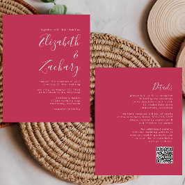 Budget Script Magenta QR Code Trouw Uitnodiging