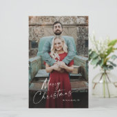 Budget Script Merry Kerstmis Foto Holiday Card (Staand voorkant)