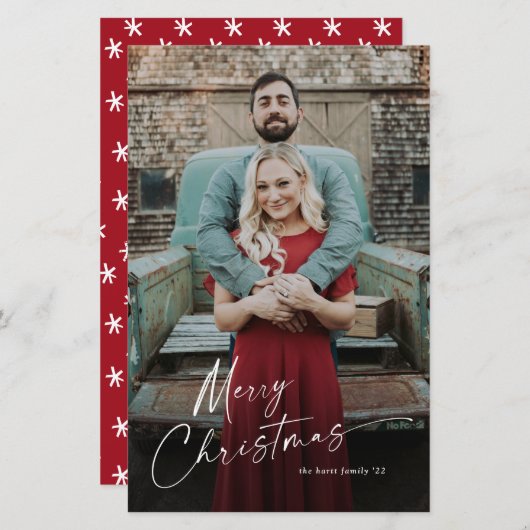 Budget Script Merry Kerstmis Foto Holiday Card (Voorkant / Achterkant)