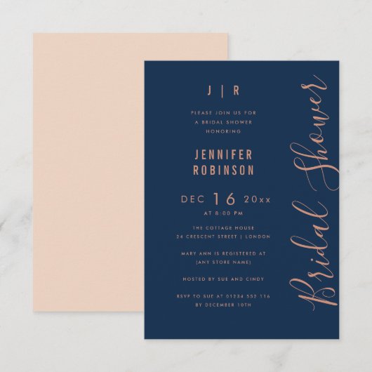 Budget Script Moderne Roos Gold Navy van Vrijgezel Kaart (Voorkant / Achterkant)