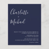 Budget Script Navy Blauwe Foto Trouw Uitnodiging (Voorkant)
