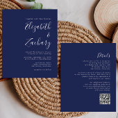 Budget Script Navy Blue QR Code Huwelijksuitnodigi