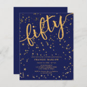 Budget Script Navy Gold 50th Birthday Invitation (Voorkant / Achterkant)