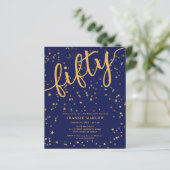 Budget Script Navy Gold 50th Birthday Invitation (Staand voorkant)