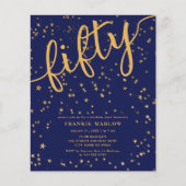 Budget Script Navy Gold 50th Birthday Invitation (Voorkant)