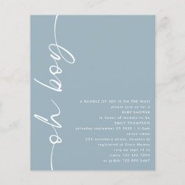 Budget Script Oh Boy Dusty Blue Baby shower