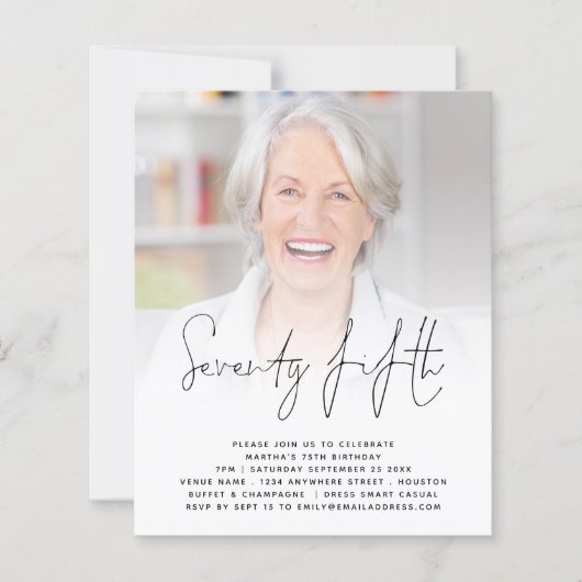 BUDGET Script Photo 75th Birthday Party Invitation (Voorkant)
