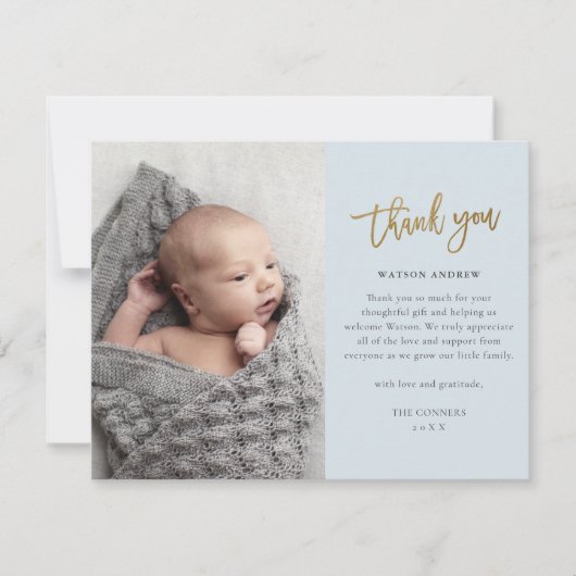Budget Script Photo Baby Boy Dank u wel Bedankkaart (Voorkant)