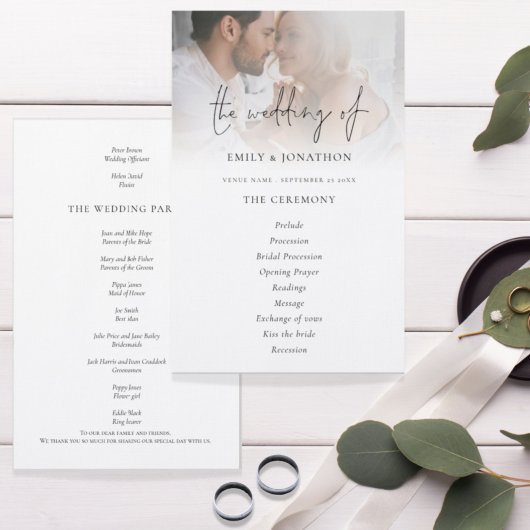 Budget Script Photo Black White Wedding Program