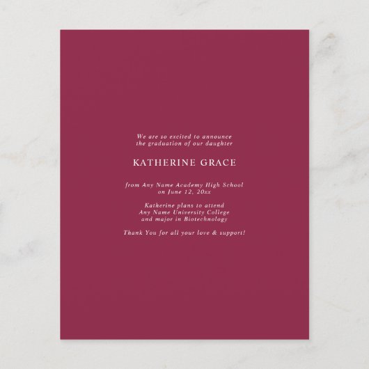 BUDGET Script Photo Burgundy Maroon Afstuderen (Achterkant)