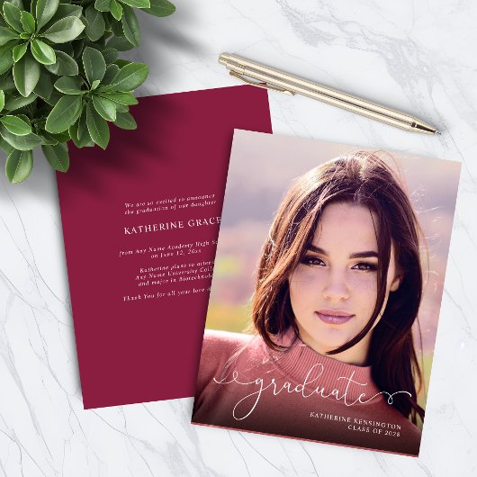 BUDGET Script Photo Burgundy Maroon Afstuderen