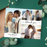 Budget Script Photo Collage Weddenschap Hartelijk<br><div class="desc">Budget, minimalistische moderne elegante hand beletterd script 4 foto collage bruiloft dank u gepersonaliseerde betaalbare low budget dunne kaart. Stijlvolle bruiloft dank u kaart sjabloon met vier foto op de voorkant en een foto op de achterkant. ***LET OP! *** BUDGETPAPIER/FLYER IS PAPIERDUN. *** UPGRADE HET PAPIER VOOR EEN DIKKER PAPIER....</div>