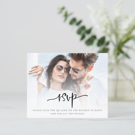 Budget Script Photo QR Code Weddenschap RSVP (Staand voorkant)