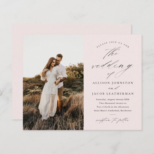Budget Script Photo Wedding Invitation (Voorkant / Achterkant)