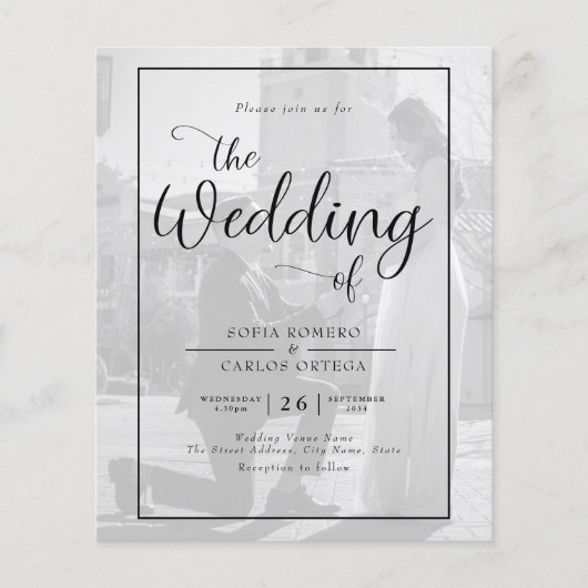 Budget Script Photo Wedding Invitation Flyer (Voorkant)