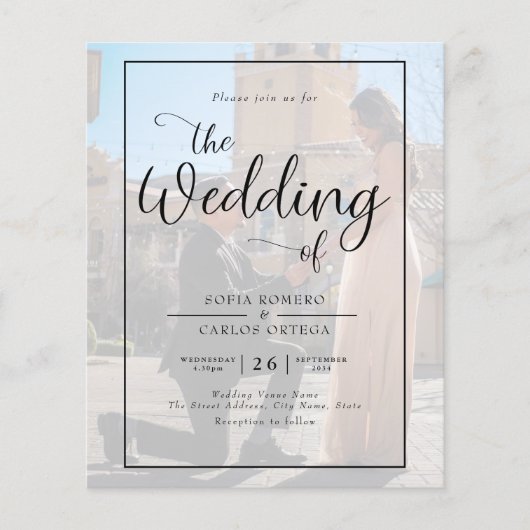 Budget Script Photo Wedding Invitation Flyer (Voorkant)