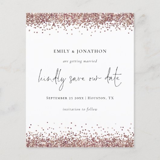 Budget Script QR Code Roos Gold Glitter Save Date (Voorkant)