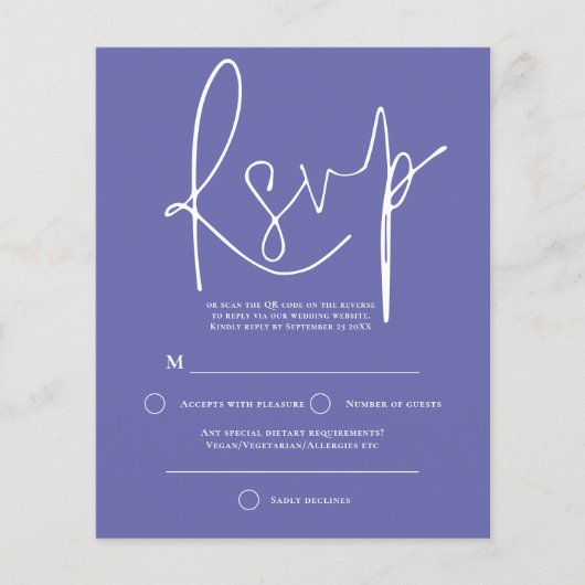 Budget Script QR Code Weddenblauw RSVP (Voorkant)