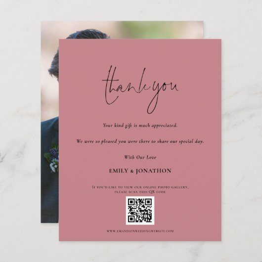 Budget Script QR Code Weddenschap Foto Roze Bedank (Voorkant / Achterkant)