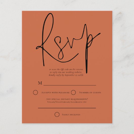 Budget Script QR Code Wedding Terracotta RSVP (Voorkant)