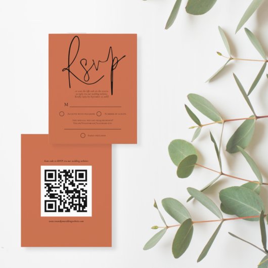 Budget Script QR Code Wedding Terracotta RSVP