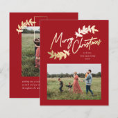 Budget Script Red Gold 2 Foto Kerstkaart   (Voorkant / Achterkant)