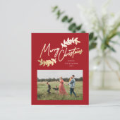 Budget Script Red Gold 2 Foto Kerstkaart   (Staand voorkant)