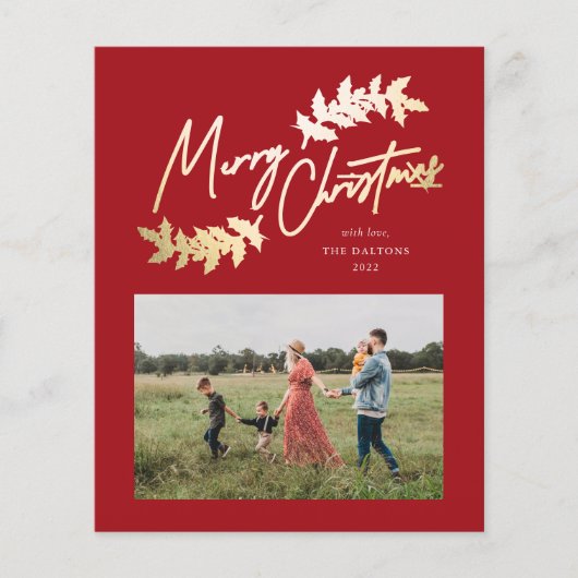 Budget Script Red Gold 2 Foto Kerstkaart   (Voorkant)