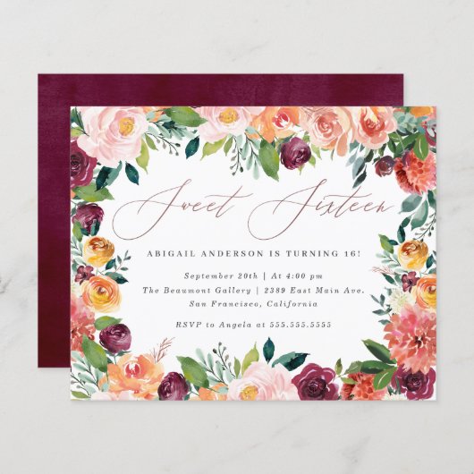 Budget Script Roos Gold Sweet 16 Birthday Party (Voorkant / Achterkant)