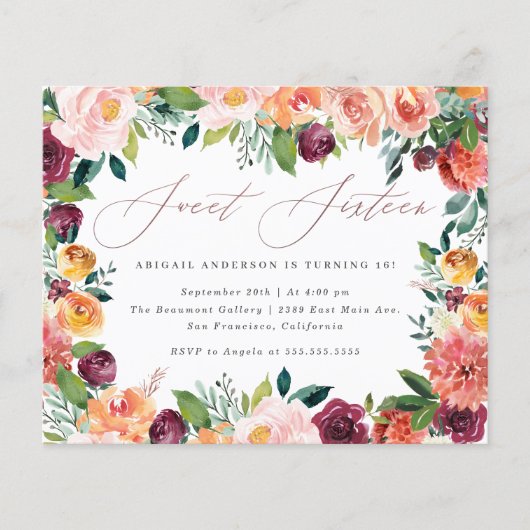 Budget Script Roos Gold Sweet 16 Birthday Party (Voorkant)