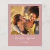 Budget Script Stof Roze Foto Trouw Uitnodiging (Achterkant)