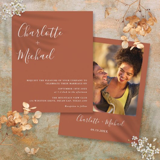 Budget Script Terracotta Foto Trouw Uitnodiging