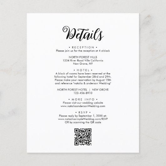 BUDGET Script Trouwdetails QR Code & Uitnodiging (Achterkant)