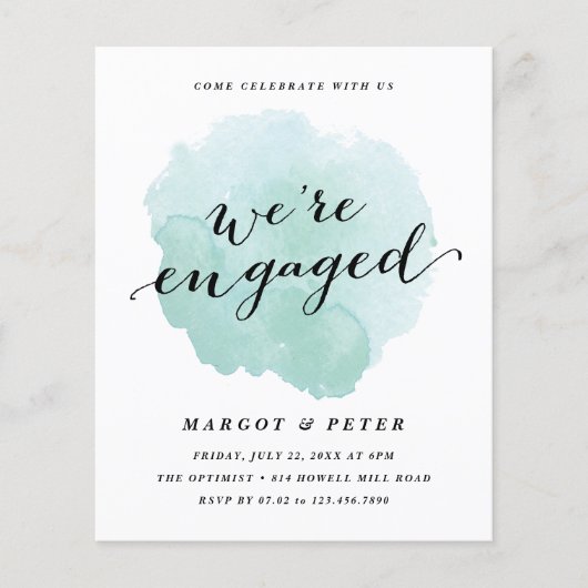 Budget Script Watercolor Trouwkaart Uitnodiging (Voorkant)