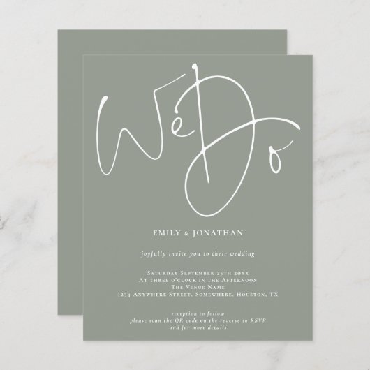 Budget Script We Do Sage QR Code Wedding Invite (Voorkant / Achterkant)